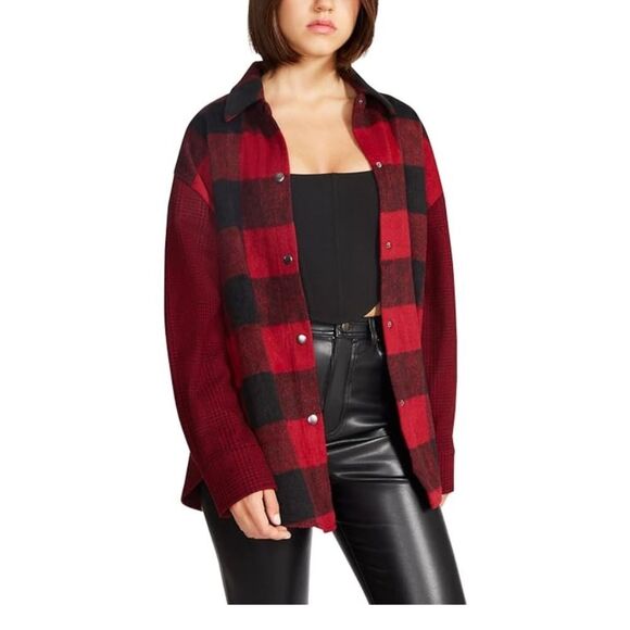 NWT Steve Madden Sophia Plaid Shacket (Red) - Picture 1 of 6